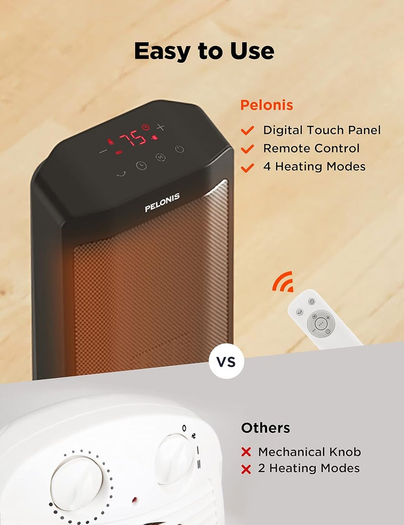 PELONIS 1500W Tower Space Heater for Indoor use in with Oscillation, Remote Control, Programmable Thermostat, Timer, Touch Screen, Tip-over Switch and Overheat Safety Protection, Black PTH21ERLBB - Image 5